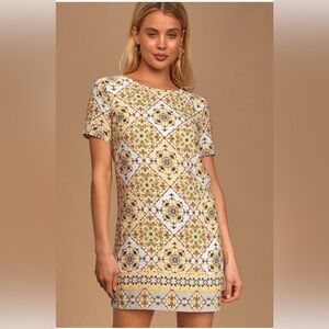 Lulus Dandy Lion Yellow Print Shift Dress Size L